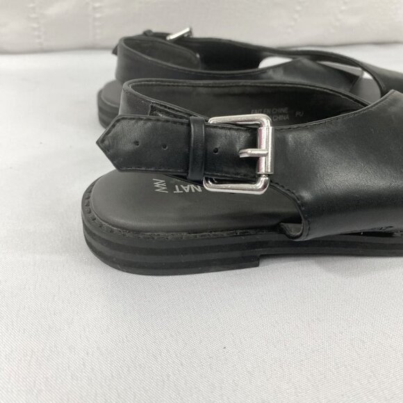 MATT & NAT ECO ORTHOLITE BLACK CRISS CROSS FAUX LEATHER SLINGBACK FLAT SANDALS - Picture 8 of 9